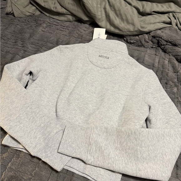 New NWT Aritzia cozy sweatfleece snug Hi-rib 1/2 zip Heather Chrome pullover S - Picture 8 of 8
